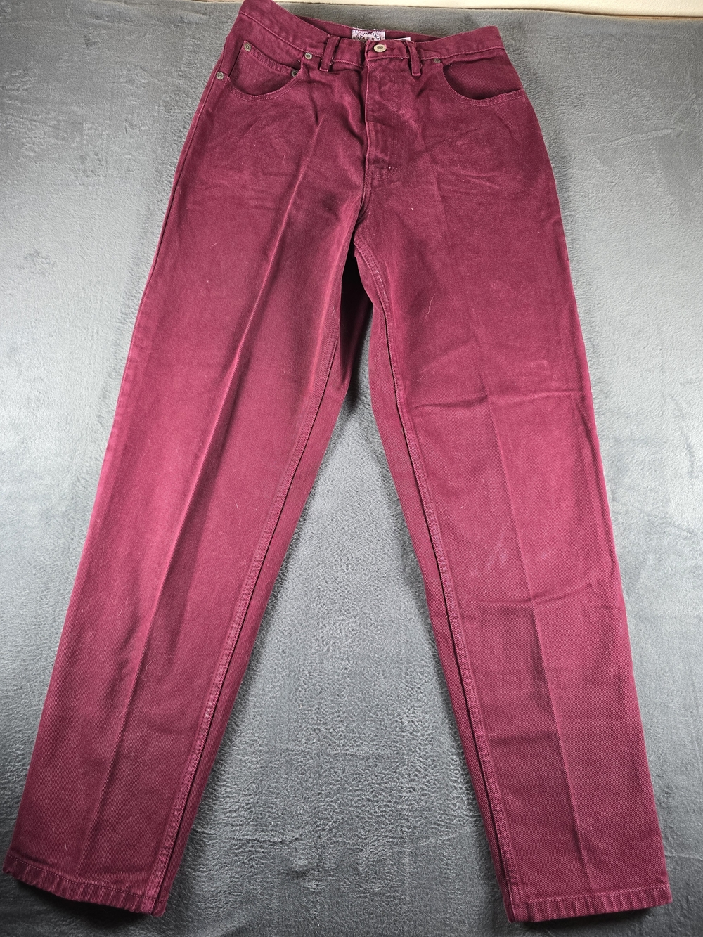 Vtg Carolina Blues High Rise Mom Jeans Womens 12 Burgundy Red Tapered Leg Denim